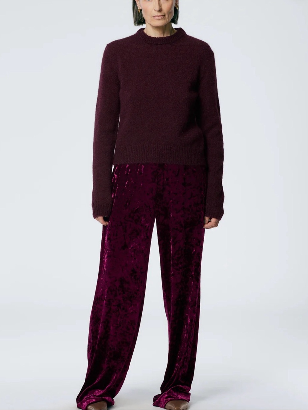 Tibi  Stretch Velvet wide-Leg Pants in Garnet L